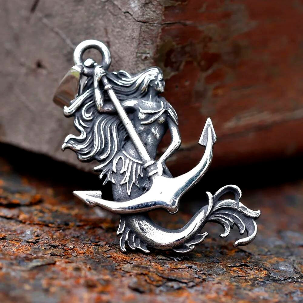 Mermaid and Anchor Pendant Necklace – Nautical Ocean Jewelry