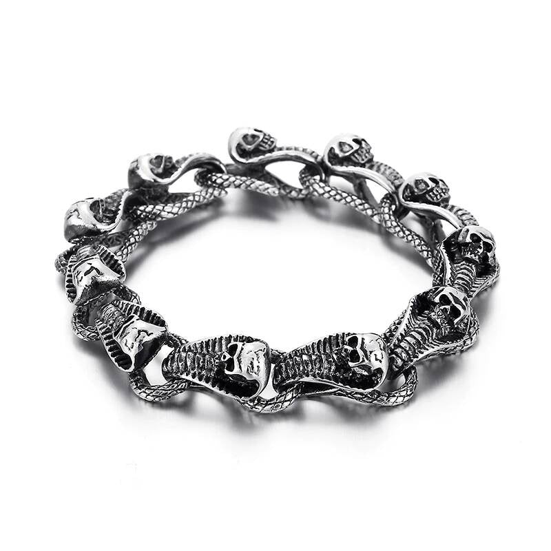 Stainless Steel 316L Vicious Cobra Snake Bracelet For Men Steel Color