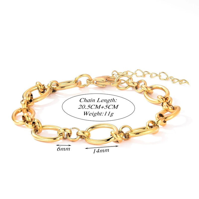 Stainless Steel Chunky Link Chain Bracelet For Women Gold Plated Waterproof Hip-hop Rock Style Women's Bracelets 20cm+5cm