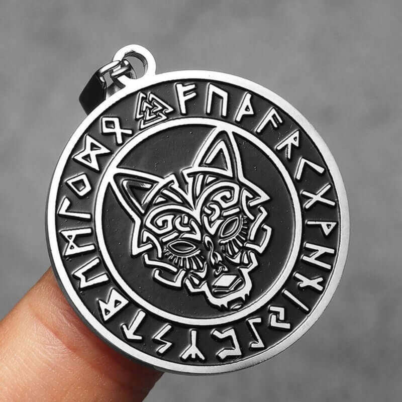 Men’s Viking Wolf Head Rune Pendant Necklace – 316L Stainless Steel Norse Amulet