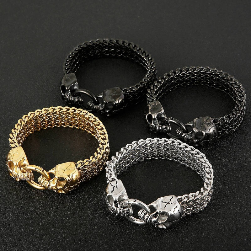 18mm Big Skull Head Bracelet With Mesh Chain Stainless Steel Charm Jewelry