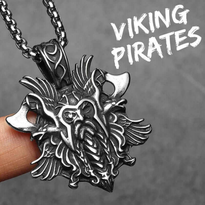 Men’s Viking Warrior Odin Pendant Necklace – 316L Stainless Steel Norse Jewelry N1474-60cm chain