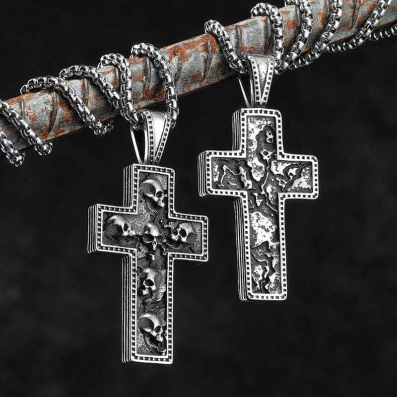 316L Stainless Steel Reversible Skull Cross Pendant Necklace