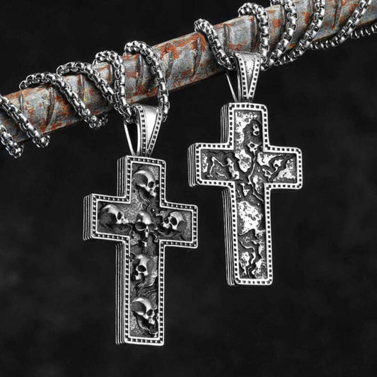 316L Stainless Steel Reversible Skull Cross Pendant Necklace