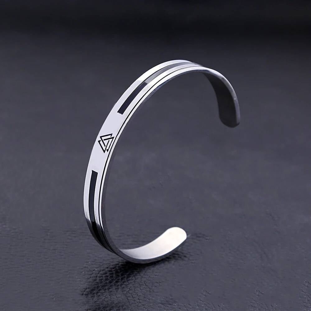 Minimalist Viking Valknut Stainless Steel Cuff Bracelet – Norse Symbol Jewelry for Men