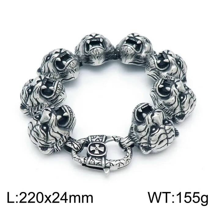Tiger Men's Bracelet Stainless Steel 316L Punk Viking Jewelry KB152597-KJX 22cm