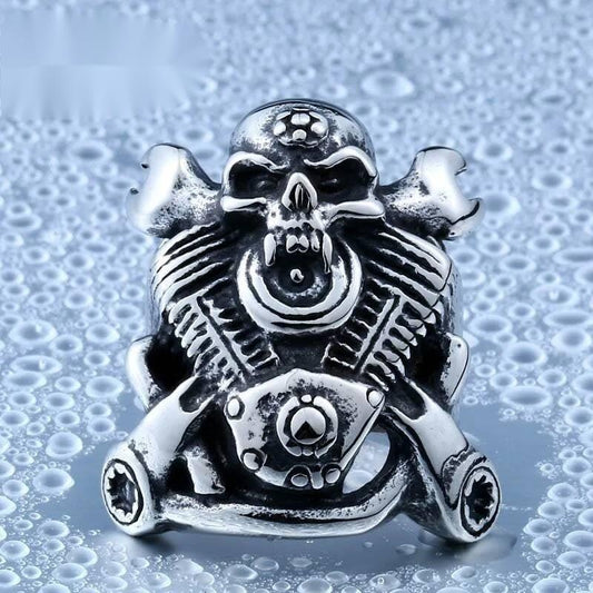 Motorcycle Skull Biker Ring – 316L Stainless Steel Statement Band