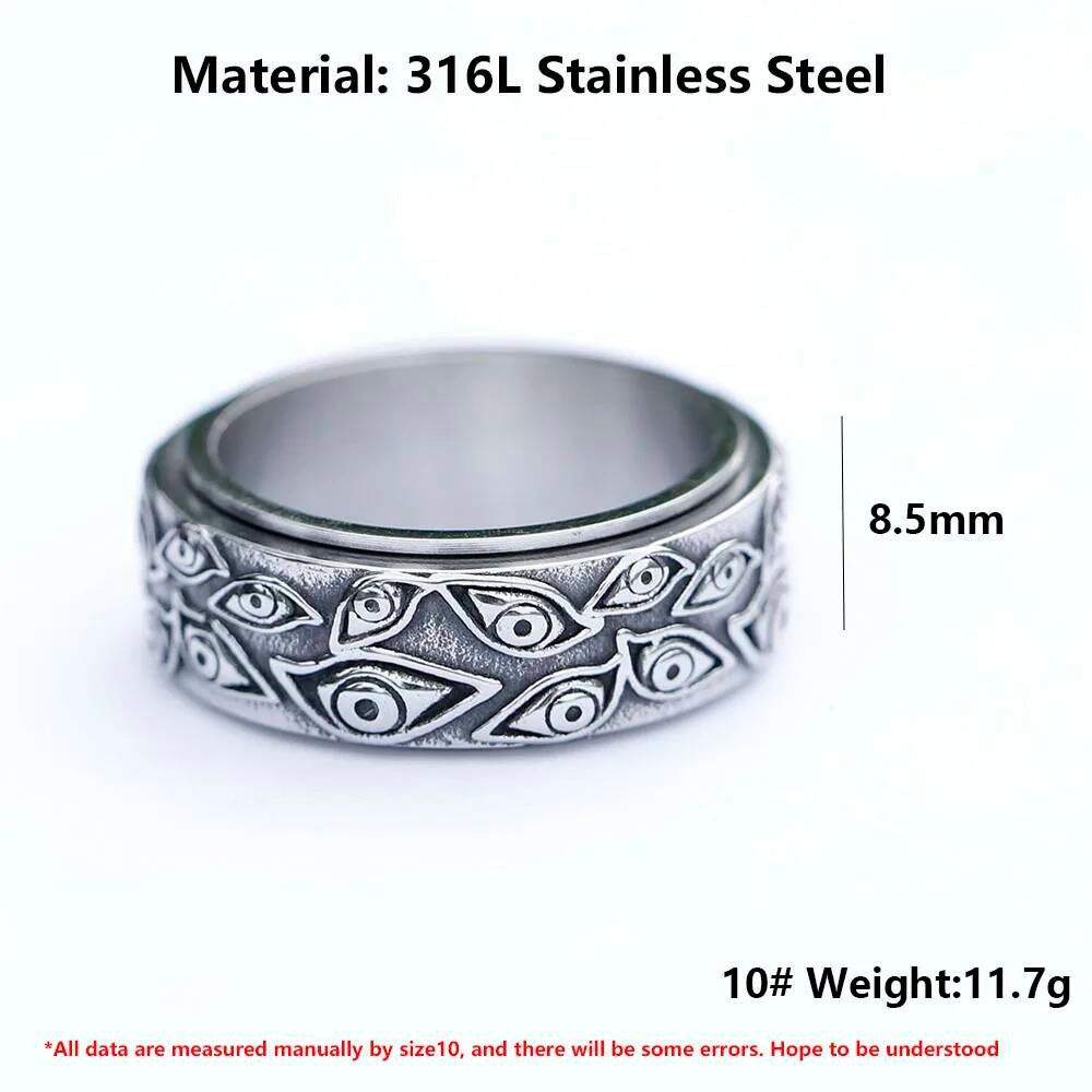 Men's 316L Stainless - Steel Rotatable Japanese Mythology Carved Eyes Ring For Teens -