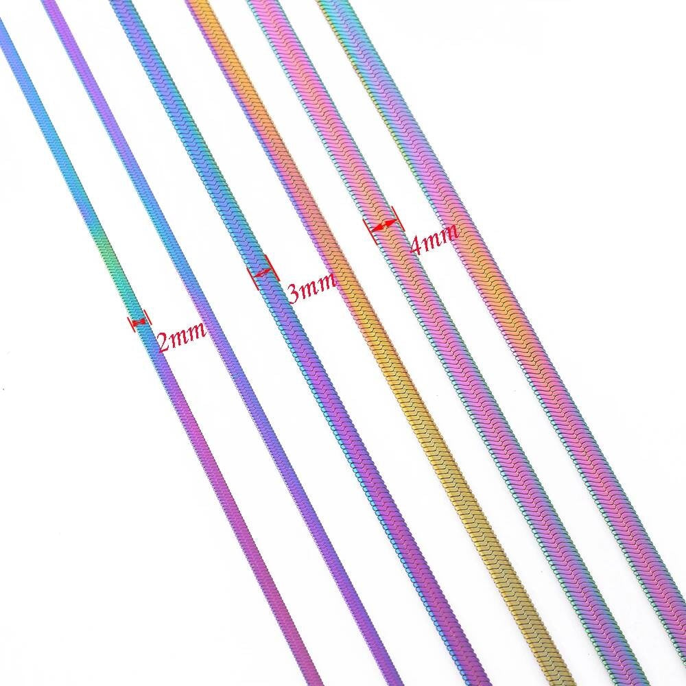 1 piece Width 2mm/3mm/4mm/5mm Rainbow Color Snake Chain Herringbone Choker Necklace For Women Not allergic
