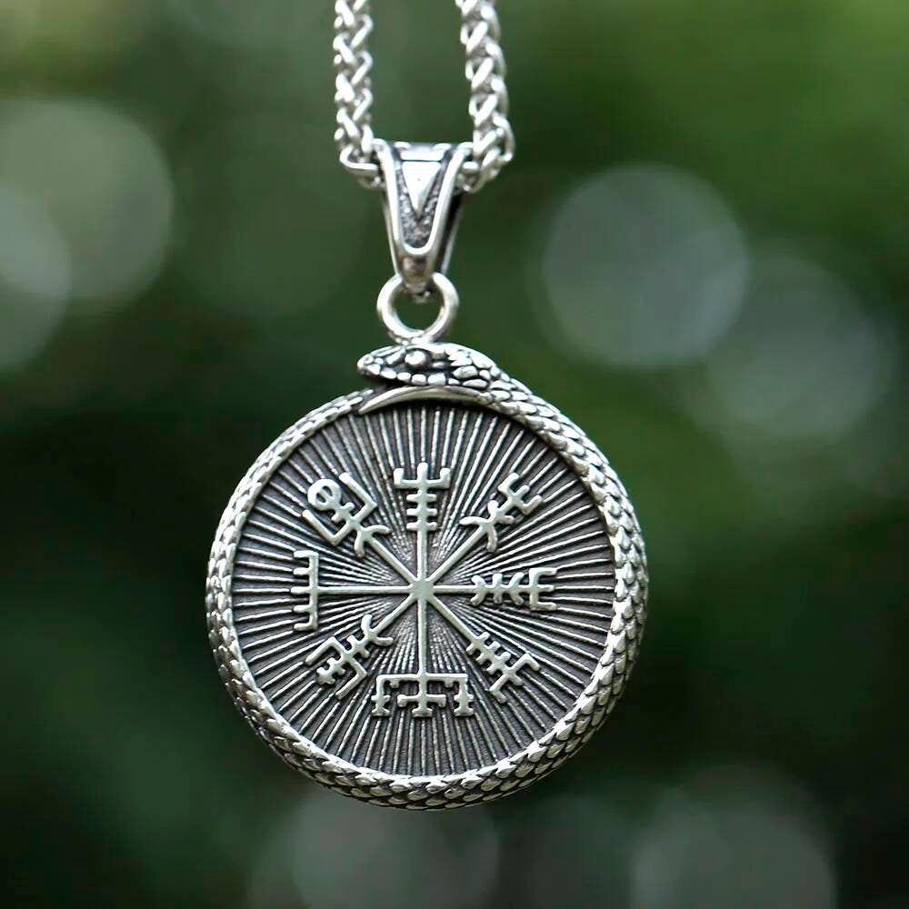 Viking Ouroboros Pendant – 316L Stainless Steel Snake and Rune Necklace