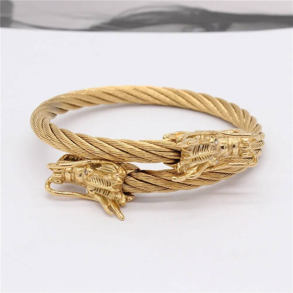 Viking Dragon Head Twisted Cable Bracelet – Stainless Steel Style C