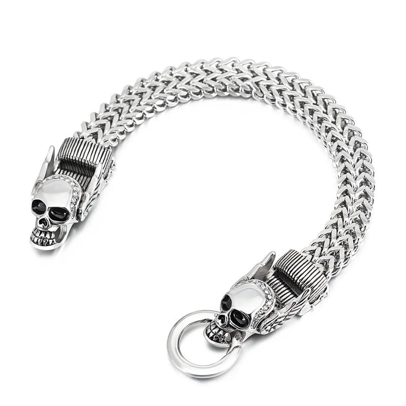 Stainless Steel 316L Hiphop Rock Cubic Zirconia Demon Skull Bracelet Men Mesh Chain Jewelry Accessories