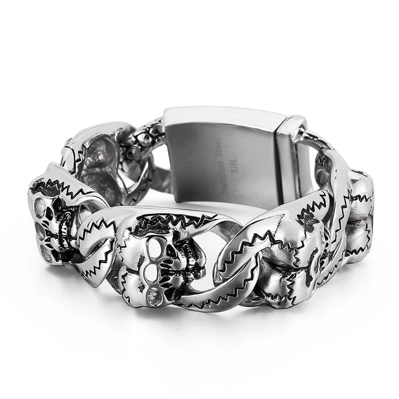 2 Styles Pirate Skull Bone Bracelet Men 316L Stainless Steel Punk Rock Party Jewelry Steel Color 2