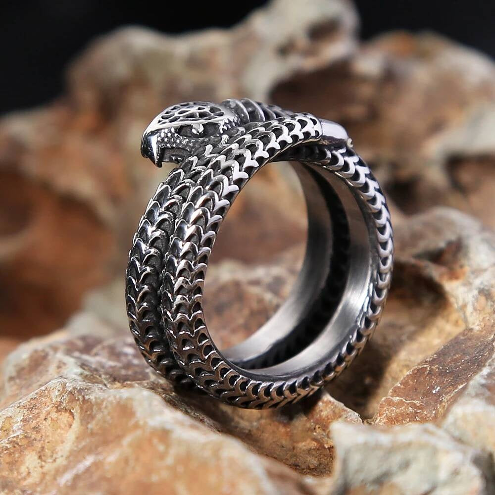 Vintage Viking Snake Ring – 316L Stainless Steel Gothic Biker Amulet Band