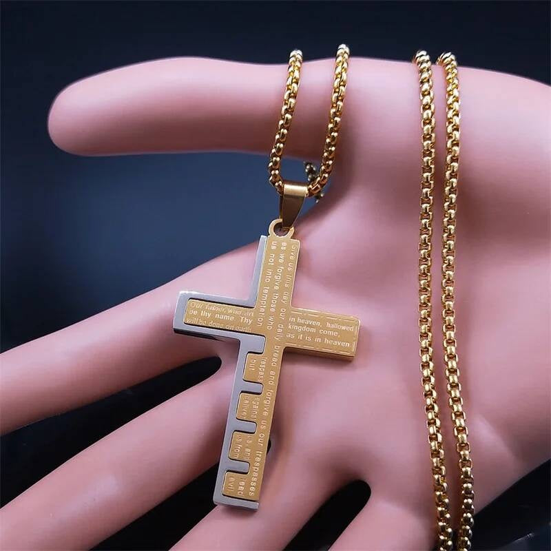 316L Stainless Steel Cross Pendant Necklace For Men Religion Accessories