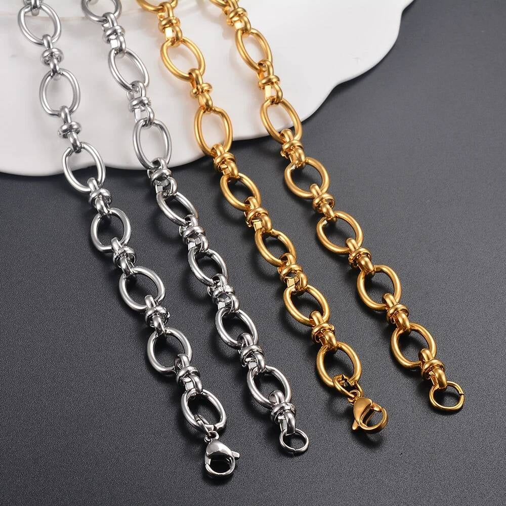 1 piece Women Mens Stainless Steel Handmade Oval Bracelet High Quality Big Chain Necklace Punk Heavy Jewelry