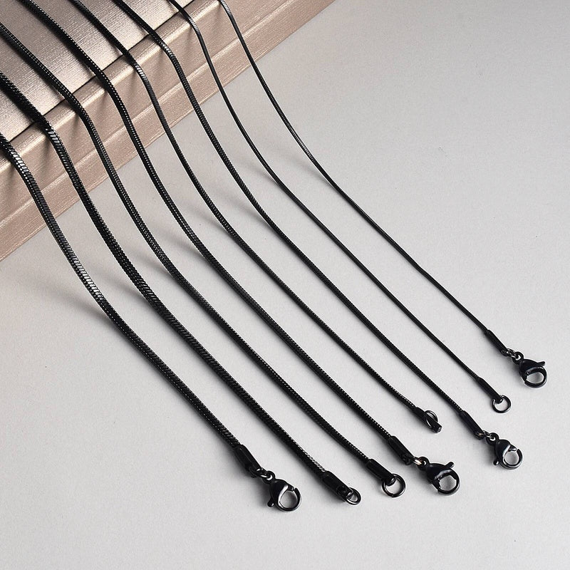 1 piece Black 316 Stainless steel Square Snake Chain Men Women Necklace Jewelry Width 0.9/1.2/1.5/2.0mm