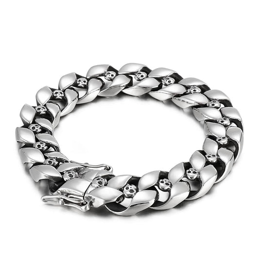 Cuban Link Chain With Skull Charm Bracelet Men Punk Jewelry