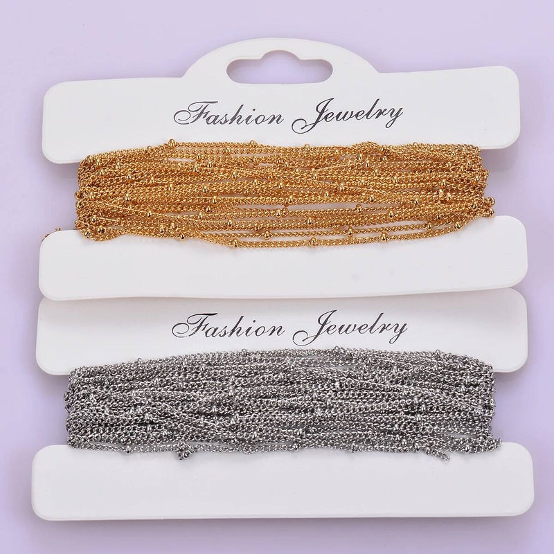 1Pc Width 1.5mm Stainless Steel Bead Link Chain DIY Making for Pendant Necklace Bracelet Foot Jewelry