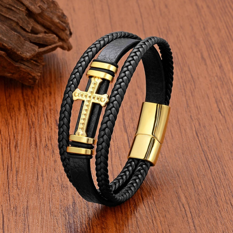 Black Braided Leather Bracelet with Green Jade Beads - Stylish Multi-Layer Magnetic Clasp Jewelry for Casual Wear and Gifts Gold Color