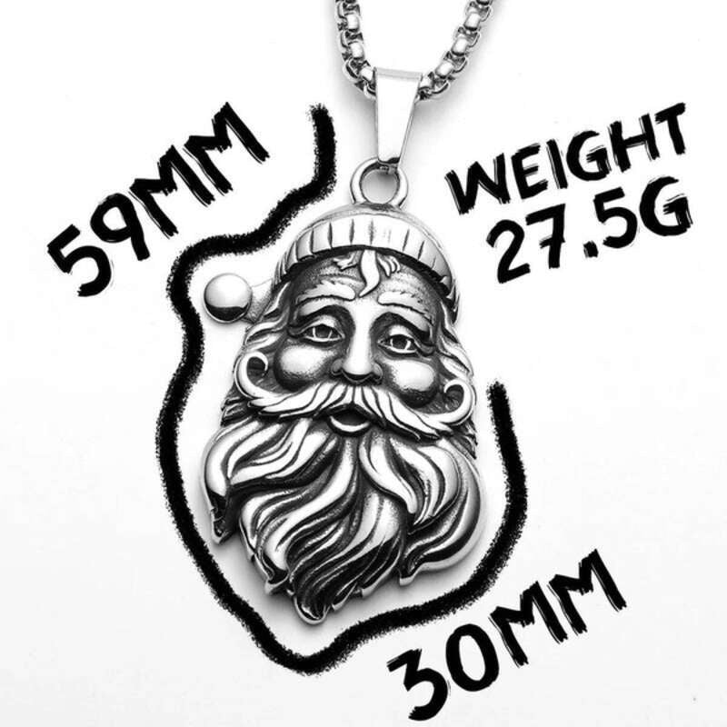 316L Stainless Steel Santa Claus Head Pendant Necklace