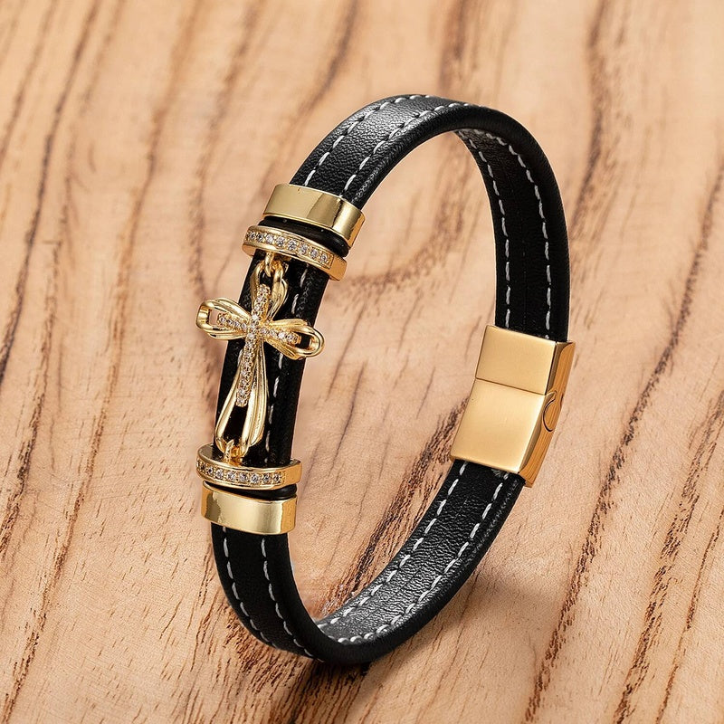 Black Braided Leather Bracelet with Green Jade Beads - Stylish Multi-Layer Magnetic Clasp Jewelry for Casual Wear and Gifts Gold-E