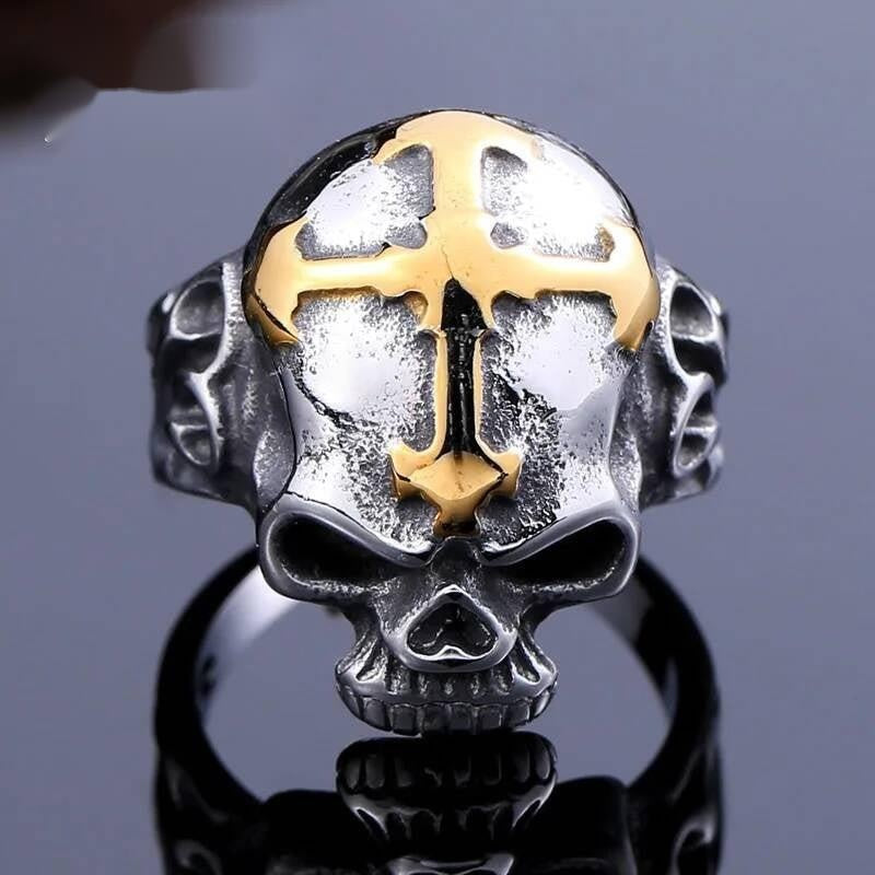 Cross & Skull Skeleton Ring – 316L Stainless Steel Gothic Biker Statement Band