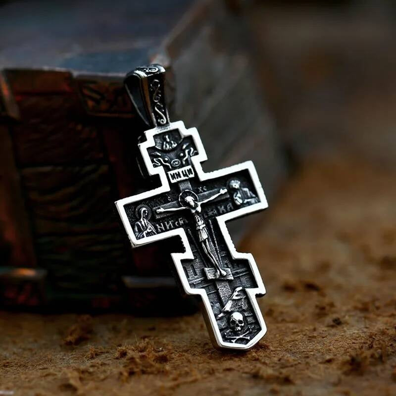 Men's 316L Stainless Steel Jesus Cross Pendant Necklace Religious Punk Jewelry LP-1228-steel CN