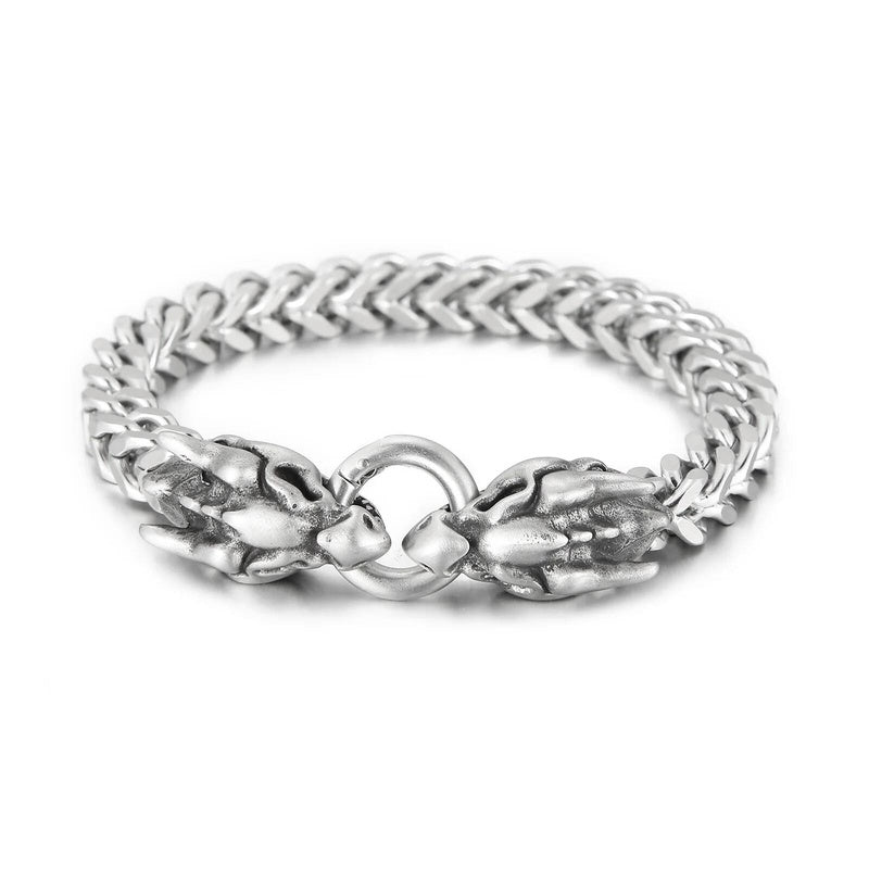8mm Dinosaur Skull Bone Bracelet Men Stainless Steel Fashion Mesh Chain Jewelry
