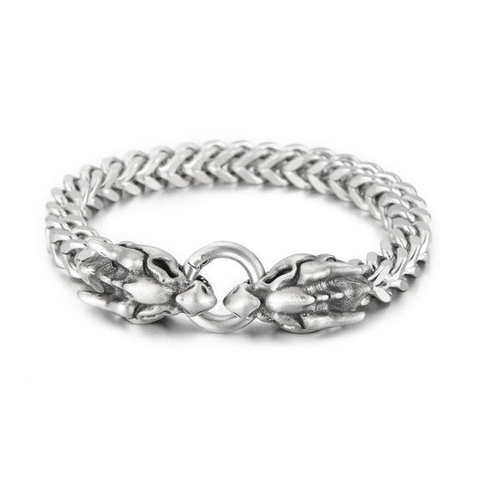 8mm Dinosaur Skull Bone Bracelet Men Stainless Steel Fashion Mesh Chain Jewelry