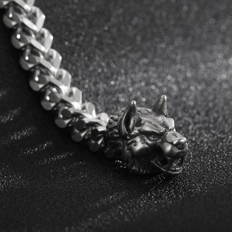 8mm Wolf Chain Bracelet Men Stainless Steel Retro Jewelry