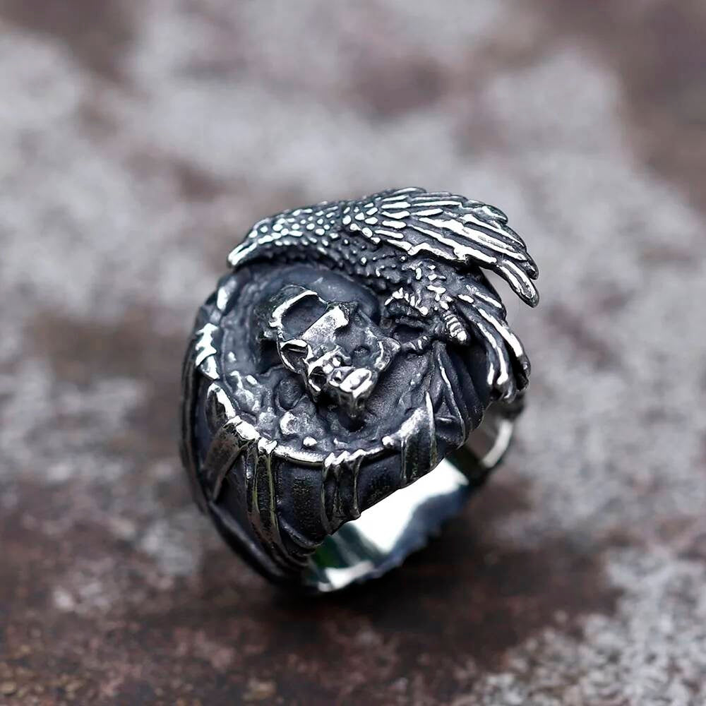Vintage Hiphop Caarium Skull Ring – 316L Stainless Steel Punk Statement Jewelry