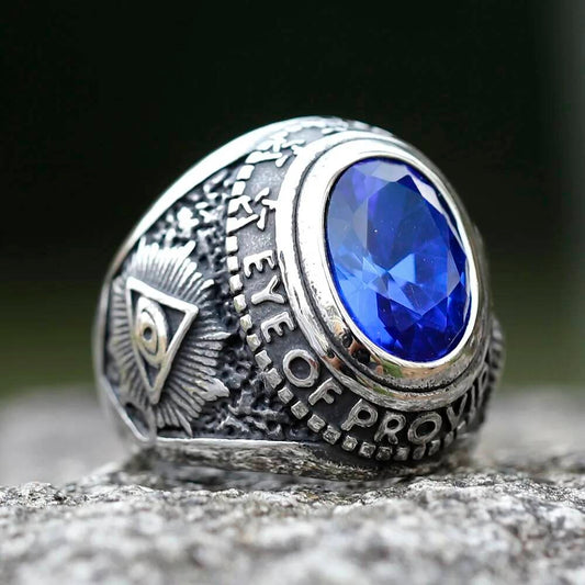Blue Stone Gothic Ring – 316L Stainless Steel Biker Statement Band