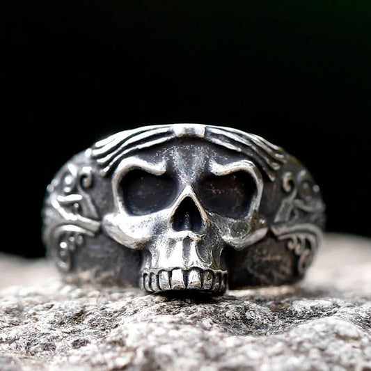 Vintage Skull Ring – 316L Stainless Steel Gothic Punk Motorcycle Band (Unisex)