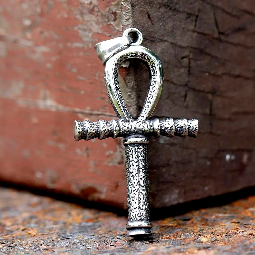 Egyptian Ankh Pendant Necklace - Stainless Steel Ankh Cross with Eye of Horus Symbol