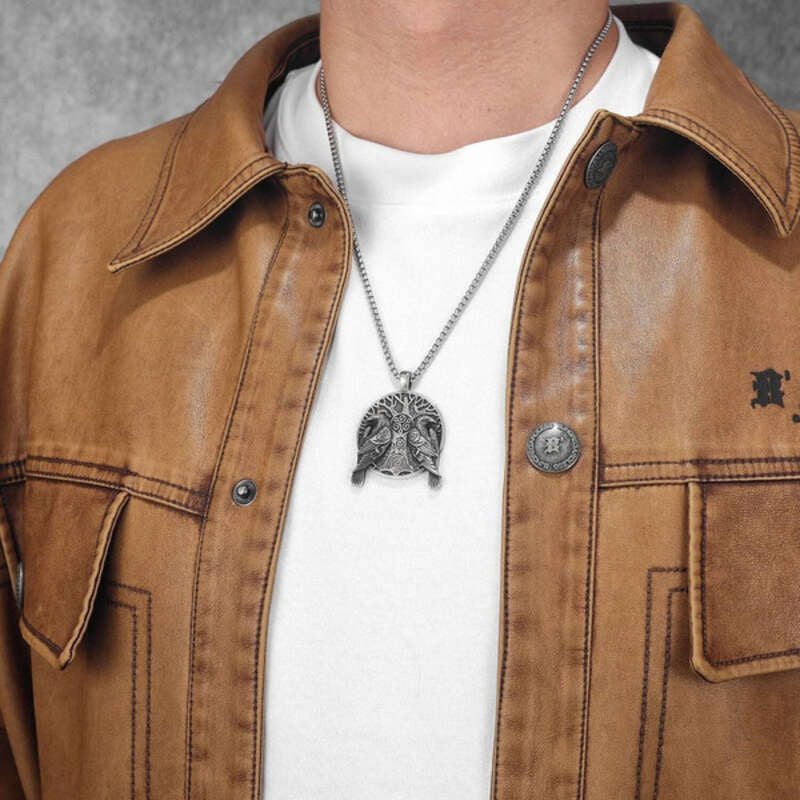 Odin’s Ravens Pendant – Huginn & Muninn Viking Necklace with Yggdrasil & Triskelion