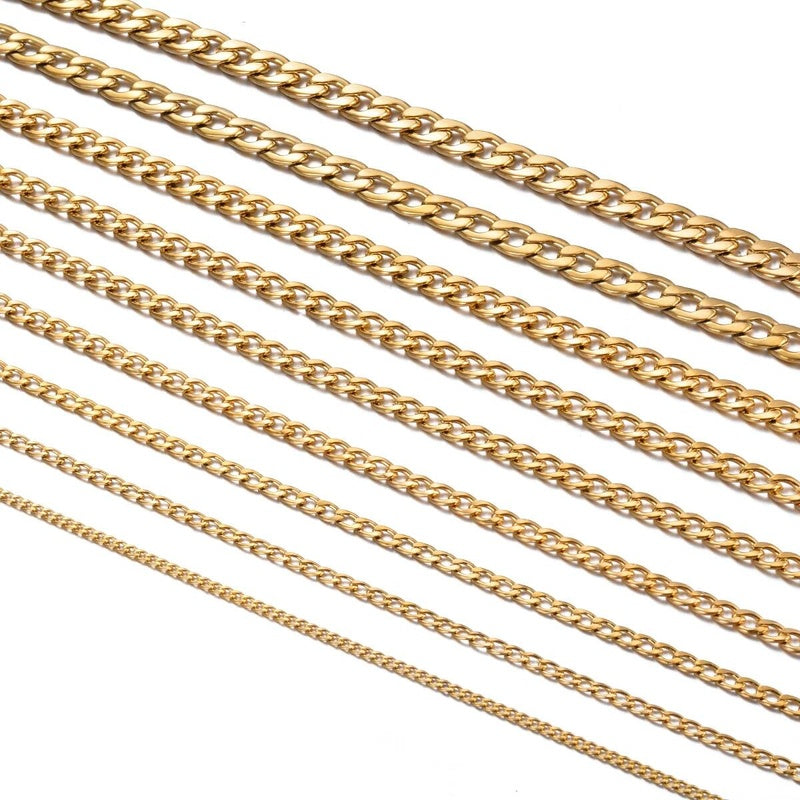 1 piece Stainless Steel Cuban Curb Necklace 3mm-9.5mm Curban Link Chain for Men Women Length 21cm-75cm