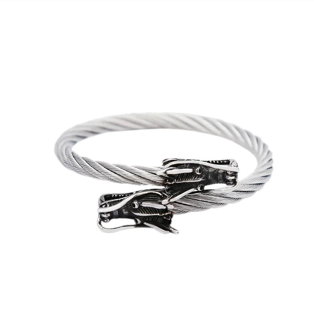 Viking Dragon Head Twisted Cable Bracelet – Stainless Steel
