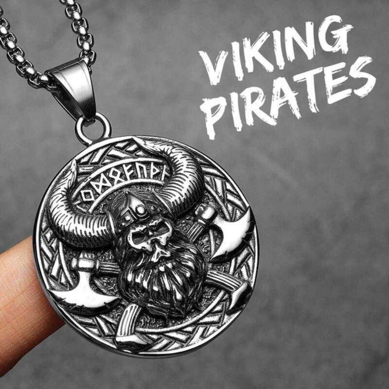Viking Warrior Pendant Necklace – 316L Stainless Steel Double-Sided Norse Amulet with Vegvisir N1468-60cm chain