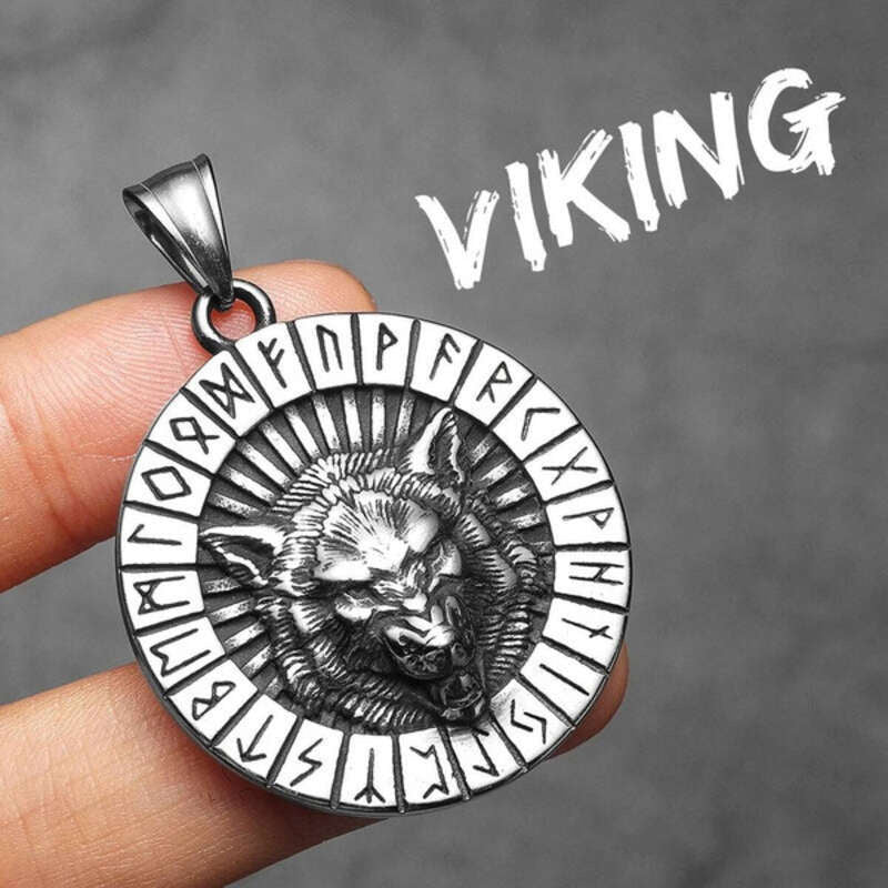 316L Stainless Steel Viking Wolf Rune Pendant Necklace – Norse Fenrir Amulet N1504-Only Pendant