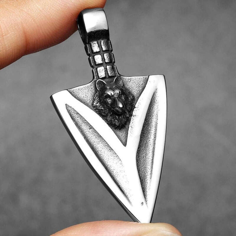 Wolf Head Arrowhead Pendant – Norse Stainless Steel Warrior Necklace