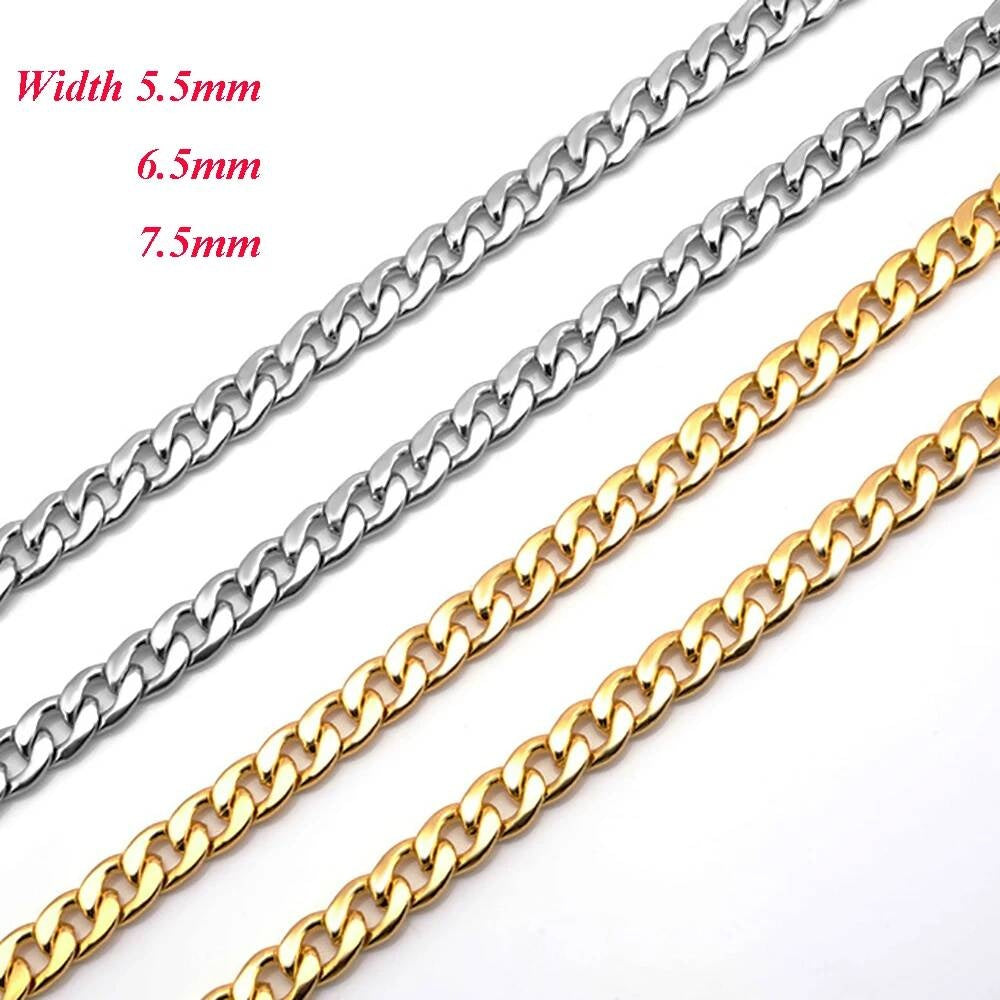 1 piece No fade Flat Curb Stainless Steel Chain For Necklace or Bracelet Width 5.5/6.5/7.5mm