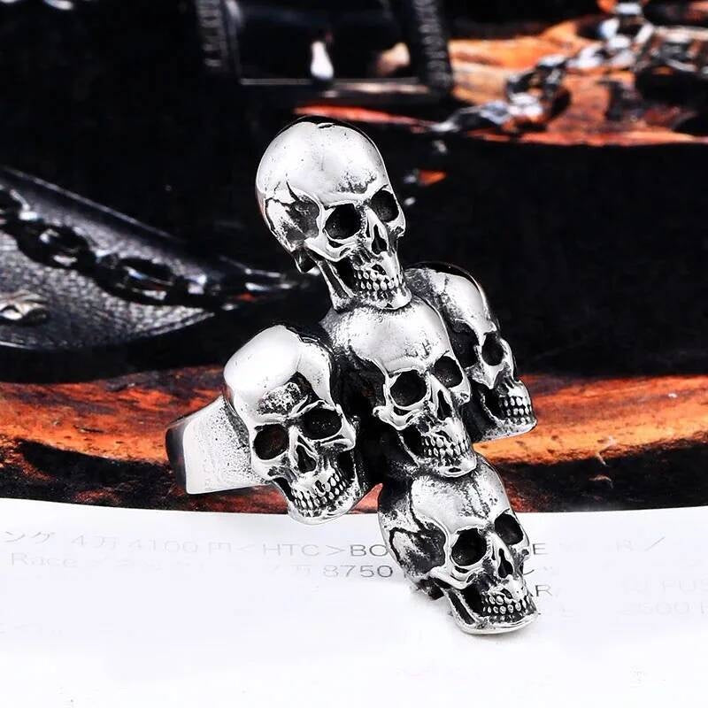 Multi Skull Ring in Stainless Steel – Gothic Punk Biker Statement Jewelry