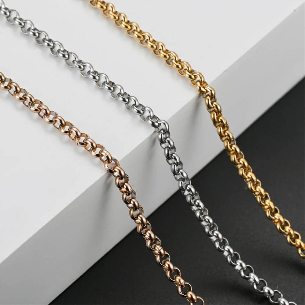 1Pc Width 3mm Stainless Steel Round Pearl Chain Necklace Bracelet Anklet 3 Colors