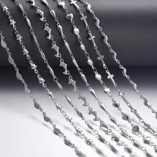 1Pc Length 18cm-100cm Stainless Steel Long Hand-made Chain Necklaces For Women Sier Color Heart Necklace Ladies Jewelry