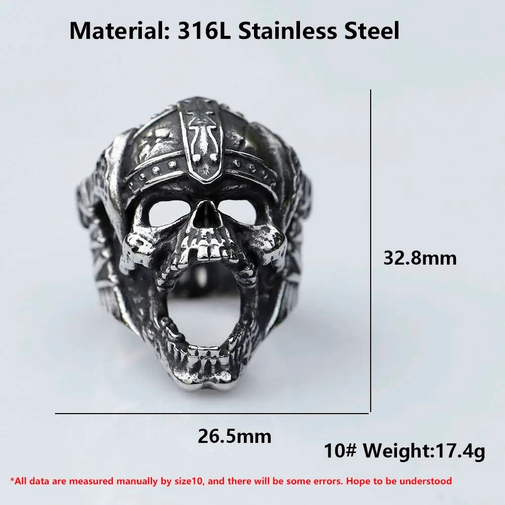 Mahakali Helmet Skull Ring - Gothic Stainless Steel Vintage Punk Jewelry