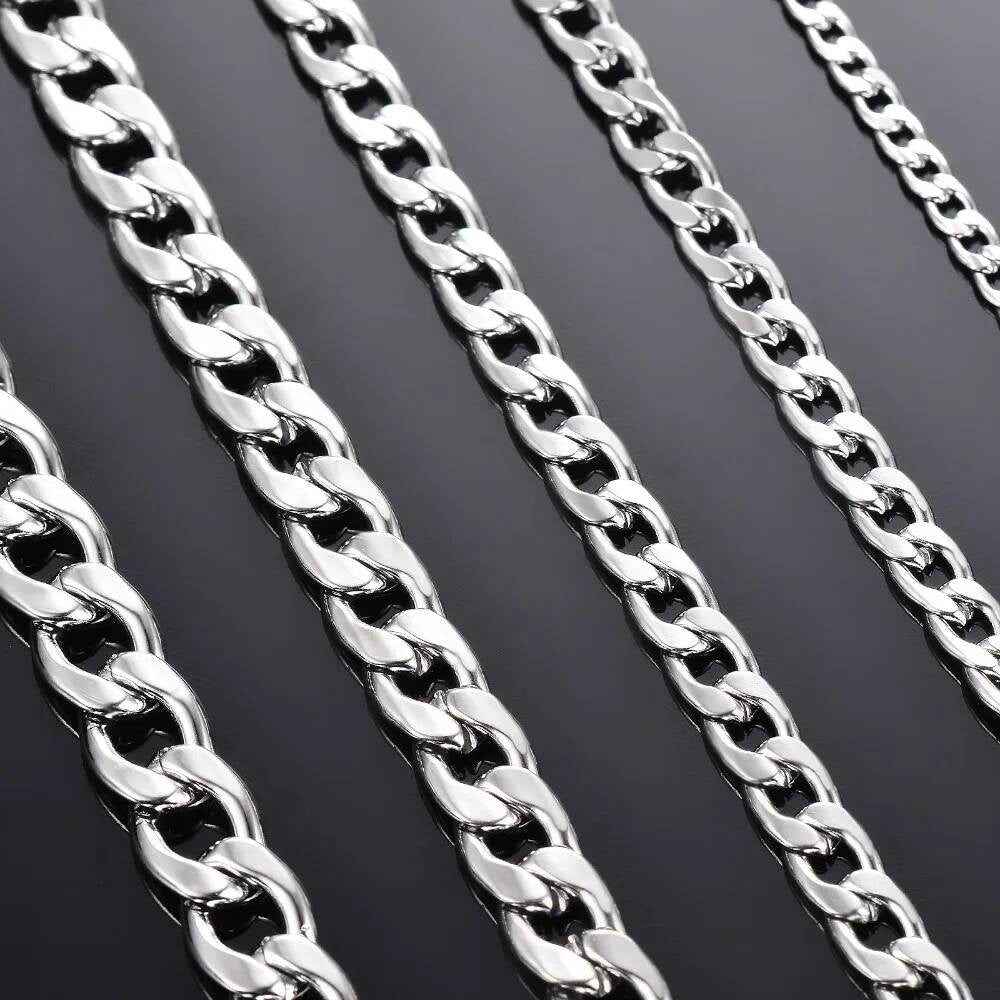 1 piece Width 3mm-9.5mm Curb Cuban Link Necklace for Men Women Basic Punk Stainless Steel Chain Chokers