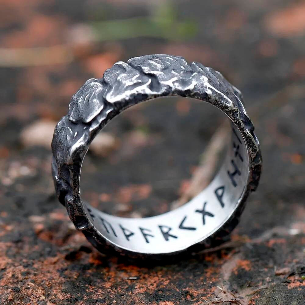 Viking Rune Ring – 316L Stainless Steel Norse Futhark Amulet Band