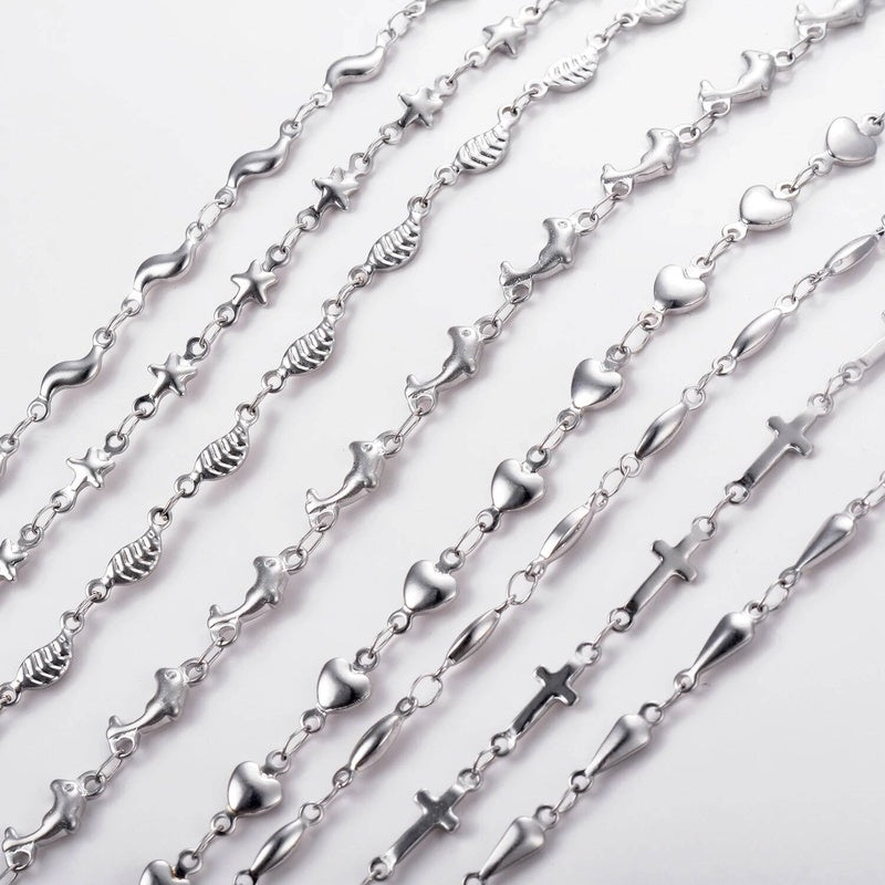 1Pc Length 18cm-100cm Stainless Steel Long Hand-made Chain Necklaces For Women Sier Color Heart Necklace Ladies Jewelry
