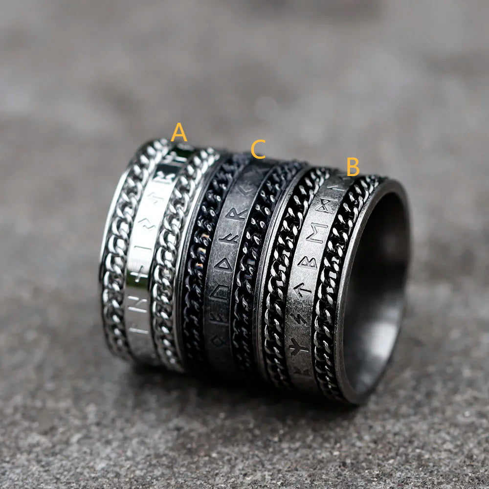Retro Odin Viking Rune With Rotatable Chain RING Amulet Jewelry